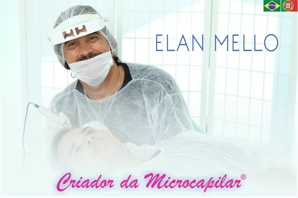 Elan Mello realizando um procedimento com um dermógrafo, o criador da Microcapilar® e suas técnicas de micropigmentação capilar.